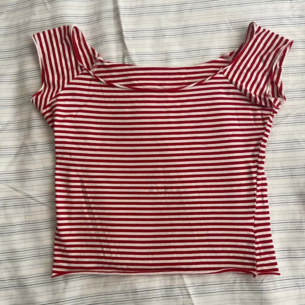 Brandy Melville Red and White Striped Off the Shoulder Top - One Size